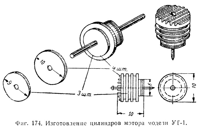Фиг. 174. Изготовление цилиндров мотора модети УТ-1