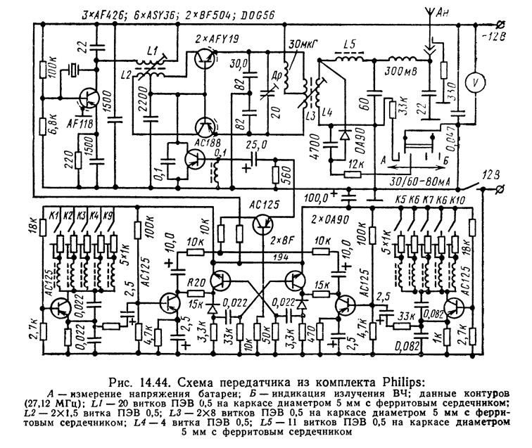 Рис. 14.44. Схема передатчика из комплекта Philips