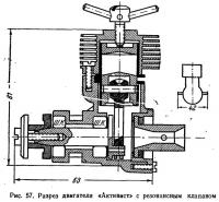 Рис. 57. Разрез двигателя «Активист» с резонансным клапаном