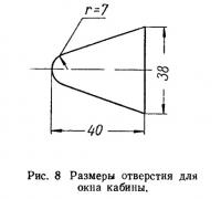Рис. 8. Размеры отверстия для окна кабины