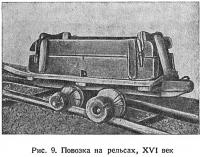 Рис. 9. Повозка на рельсах, XVI век