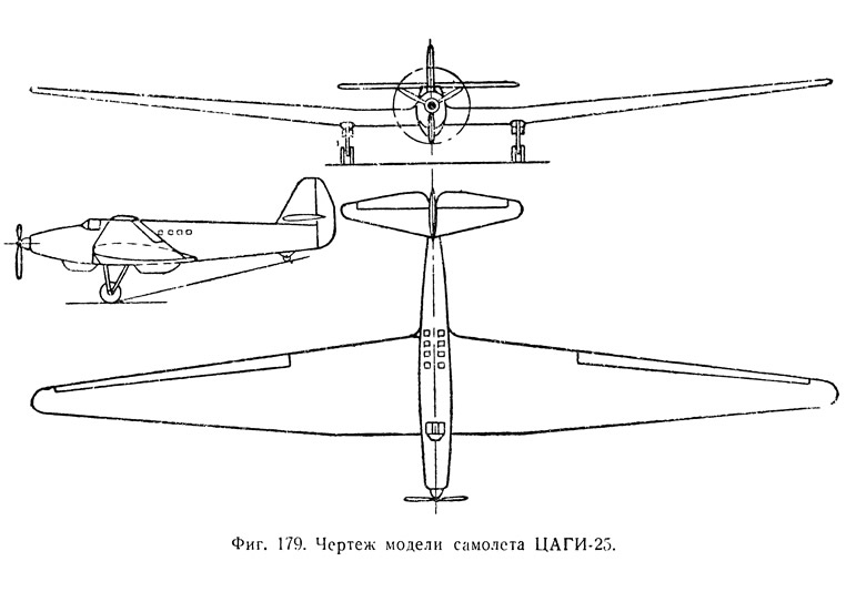 Фиг. 179. Чертеж модели самолета ЦАГИ-25