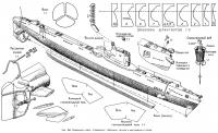 Рис. 158. Подводная лодка «Северянка». Шаблоны, детали и вид модели в сборе
