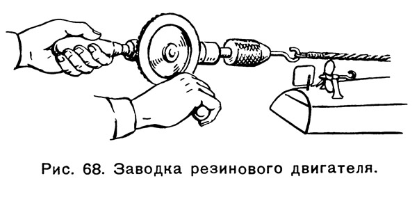 Рис. 68. Заводка резинового двигателя